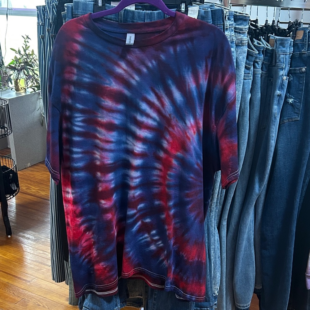 Unisex Gildan Red and Blue Tie-Dye T-Shirt